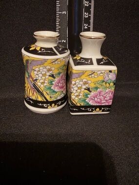 2” Asahi Japanese Decorative Vase Set Yellow Floral Design Japanese Culture